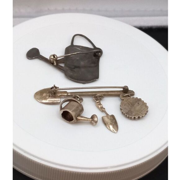 Sterling silver REO watering can and 925 Gardening Brooches Green Thumb Gift! - Picture 2 of 9